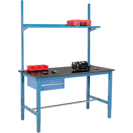 Global Industrial 60x36 Production Workbench Phenolic Safety Edge, Drawer, Upright & Shelf BL 318971BL
